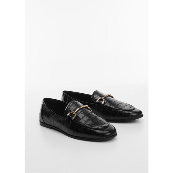 MNG BY MANGO CROC LEATHER LOAFERS  METALLIC DETAIL HORSEBIT 39 US8.5 - Picture 1 of 6